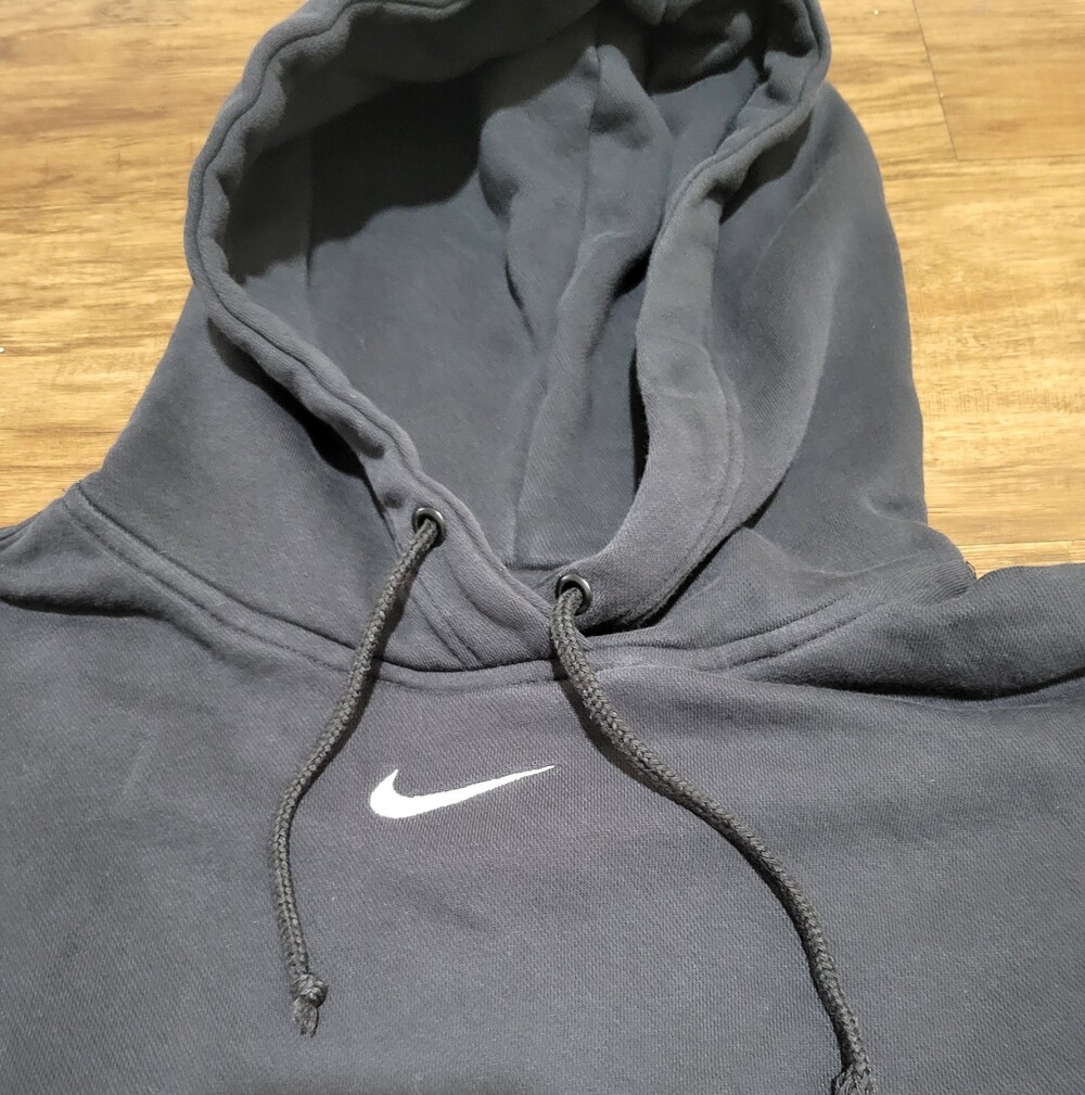 Nike Men's Black center check Pullover Hoodie Med Regular Hooded Pockets Logo - Picture 5 of 12